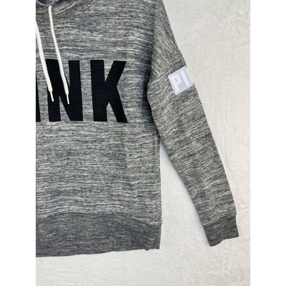 PINK Victoria's Secret Cowl Neck Hoodie Marled Grey Logo Sweatshirt XS - Picture 6 of 7